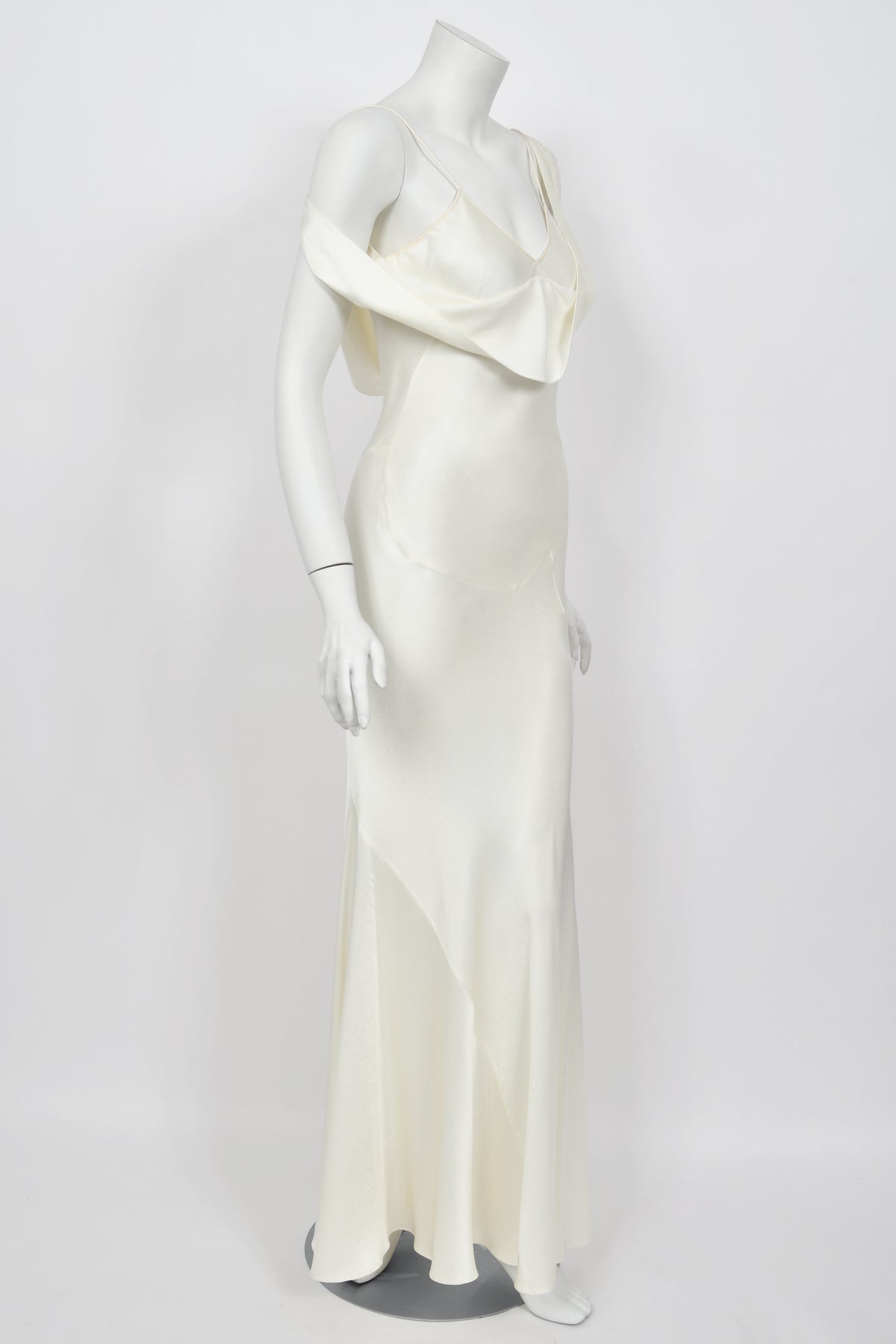 1994 John Galliano &#39;São Schlumberger&#39; Collection Ivory Off Shoulder Bias-Cut Gown