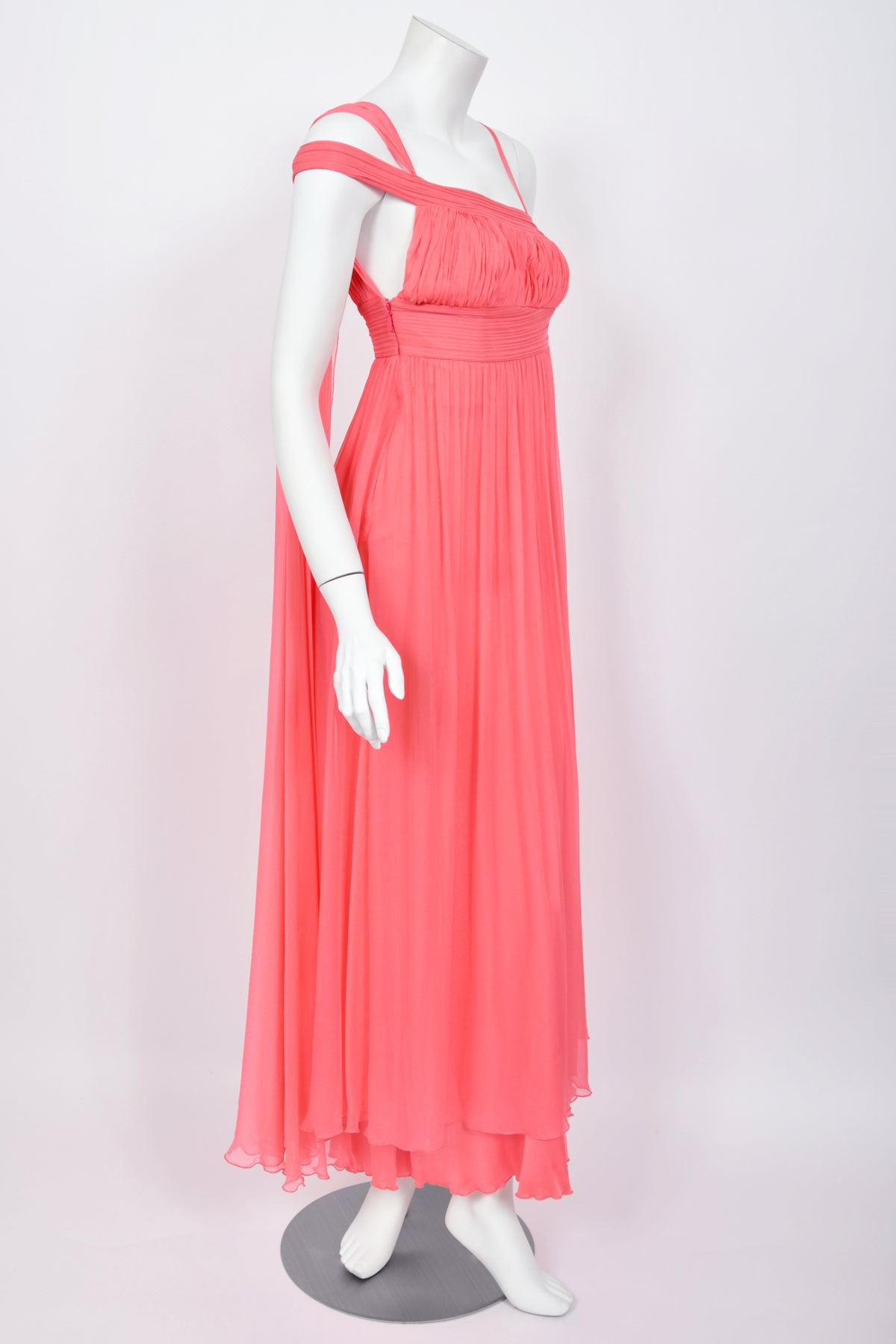 2008 Versace Runway Bubblegum Pink Pleated Silk Goddess Gown