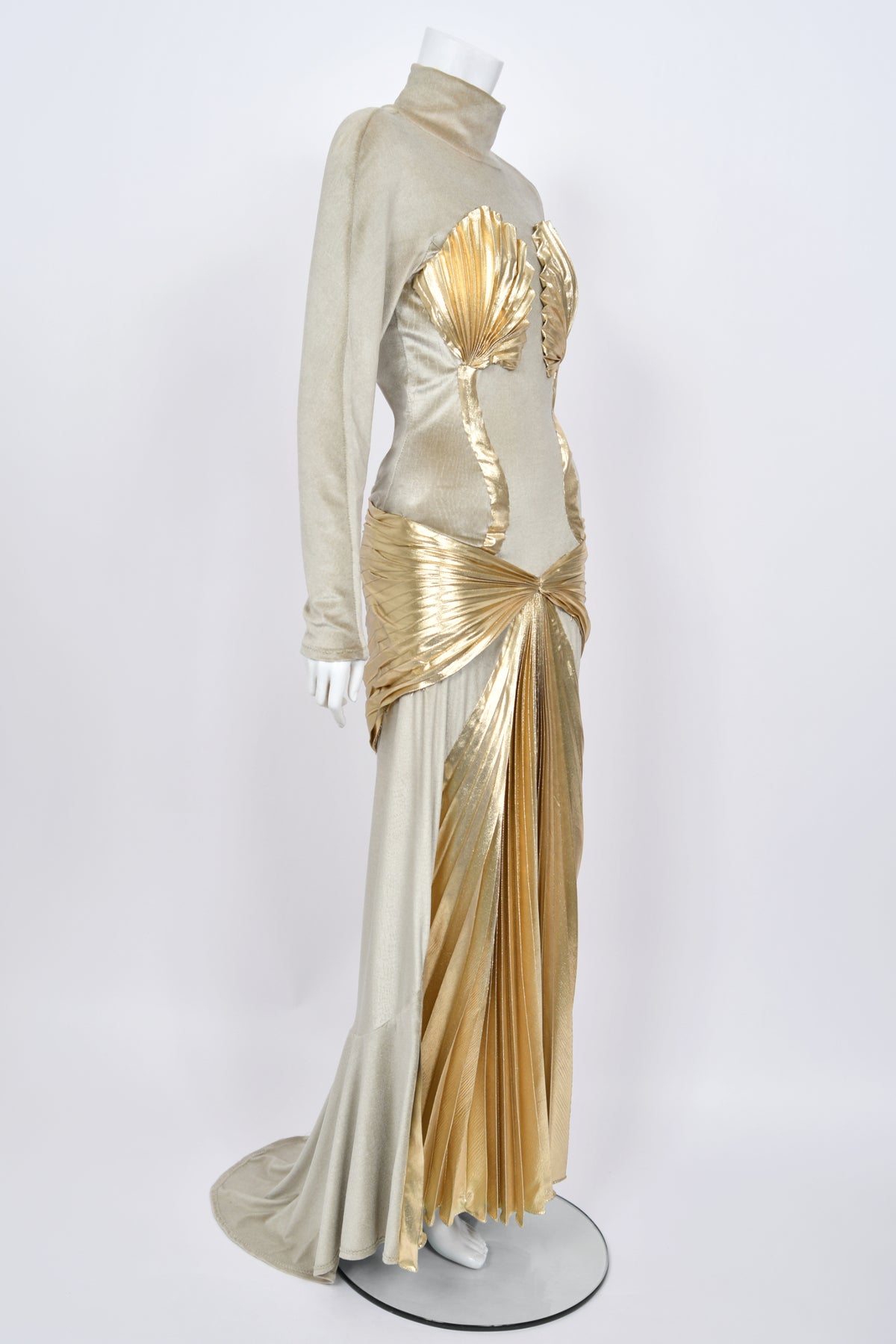 1984 Thierry Mugler &#39;Winter of the Angels&#39; Metallic Gold Lamè &amp; Stretch Velvet Gown
