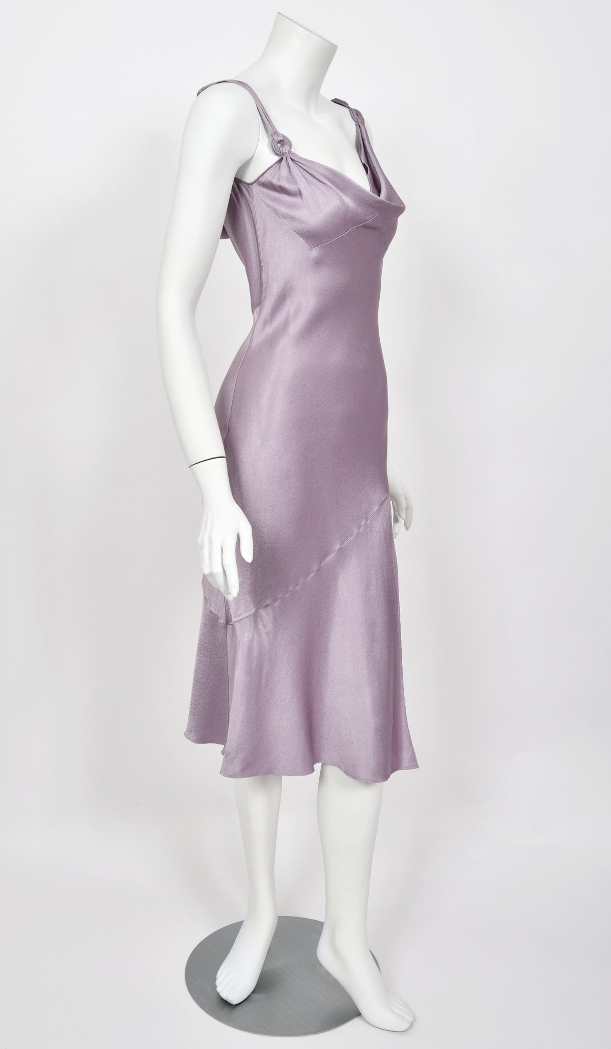 2000 John Galliano Lilac Satin Asymmetric Draped High Slit Bias-Cut Slip Dress
