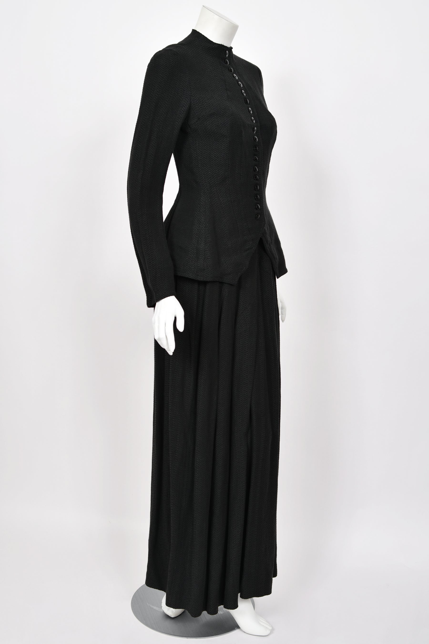 1998 Yohji Yamamoto Herringbone Button-Up Jacket & Maxi Skirt w