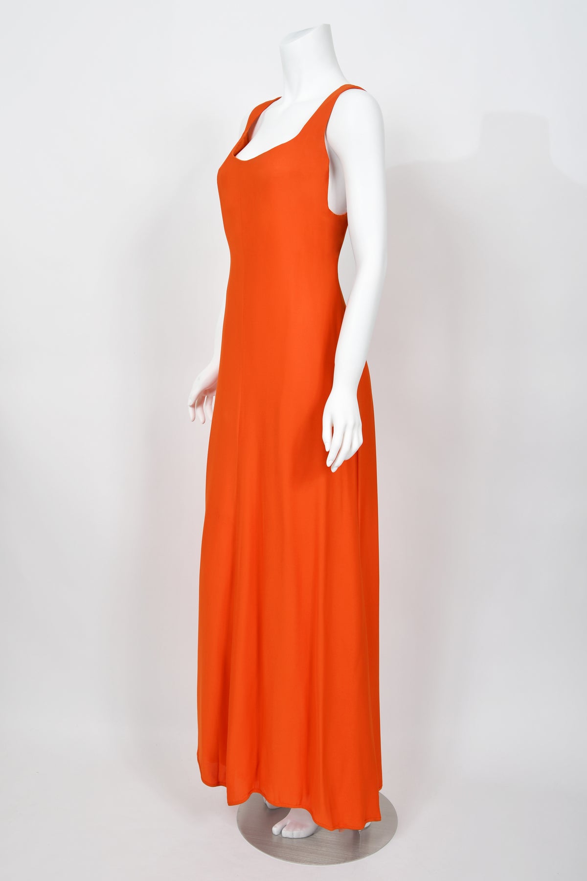 1996 Gianni Versace Couture Documented Runway Orange Silk Bustier Maxi Dress