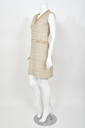 1965 Valentino Haute Couture Museum-Held Beaded Lamé Ivory Lace Mod Shift Dress