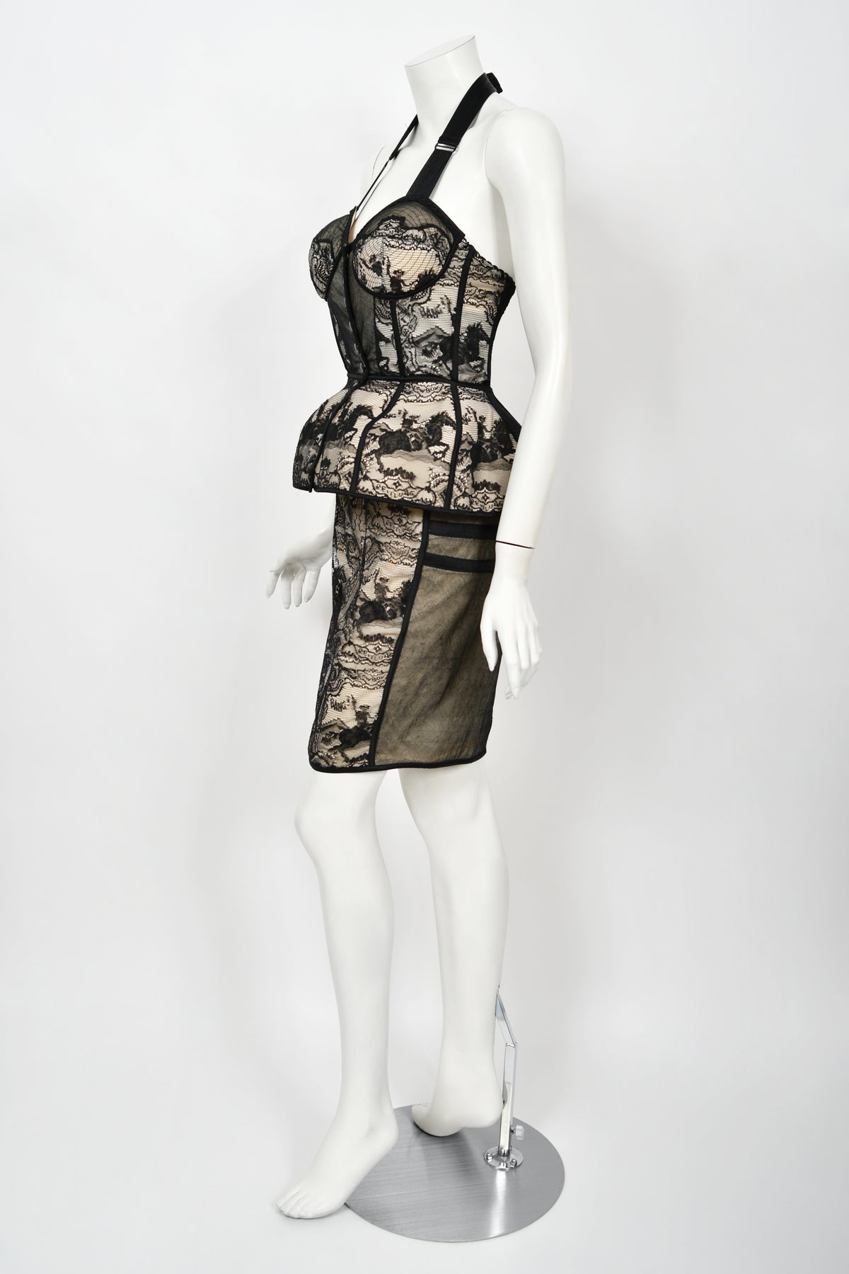 1988 Jean Paul Gaultier Documented Cowboy Lace 'Cone Bra' Bustier Lingerie Set