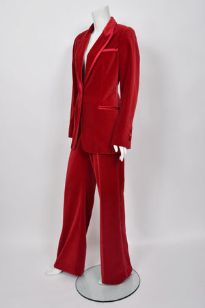 1996 Tom Ford for Gucci Red Velvet 'Gwenyth Paltrow' Tailored Jacket Pantsuit