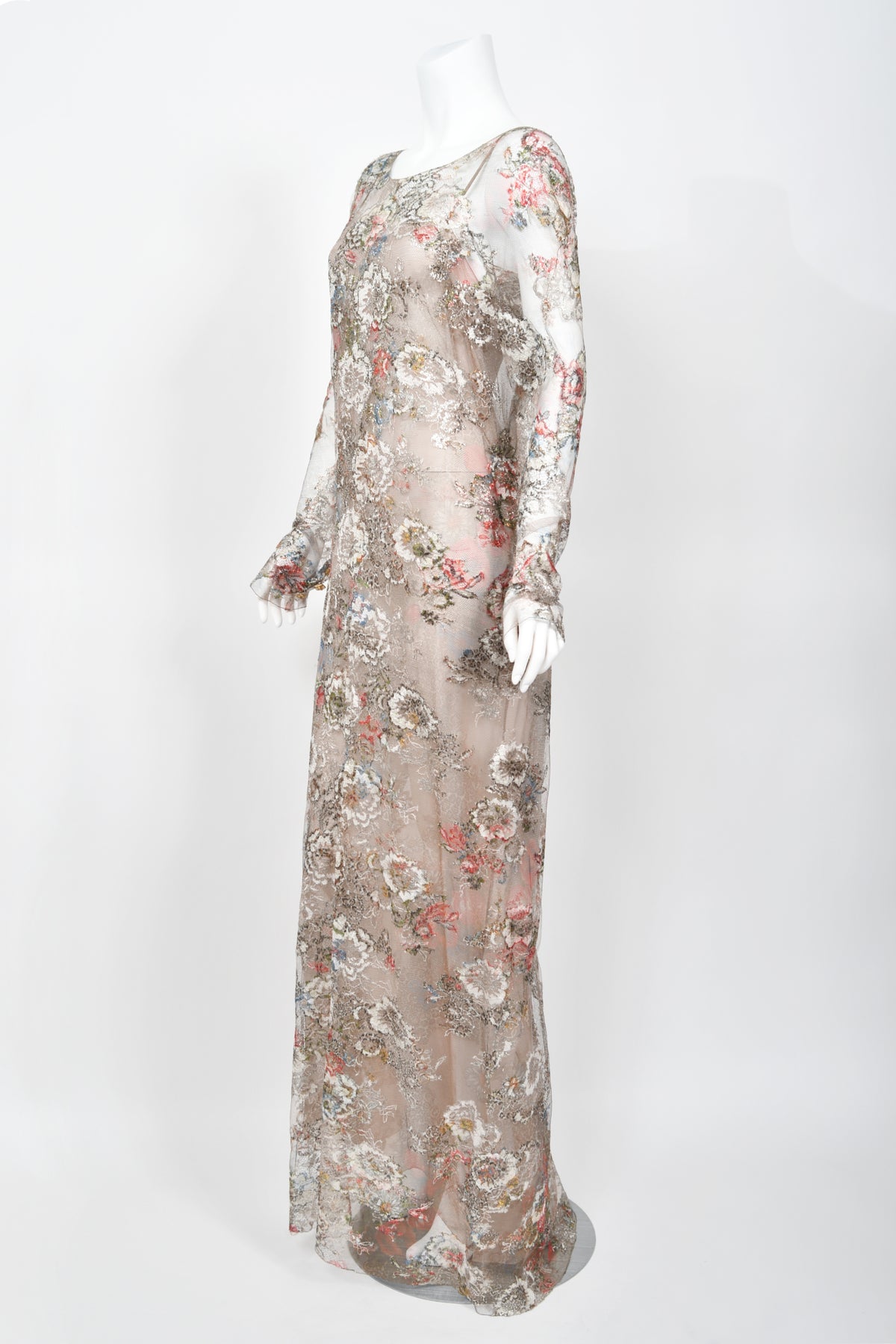 Iconic 2011 Chanel Runway Vogue Rihanna Editorial Sheer Metallic Lace Gown