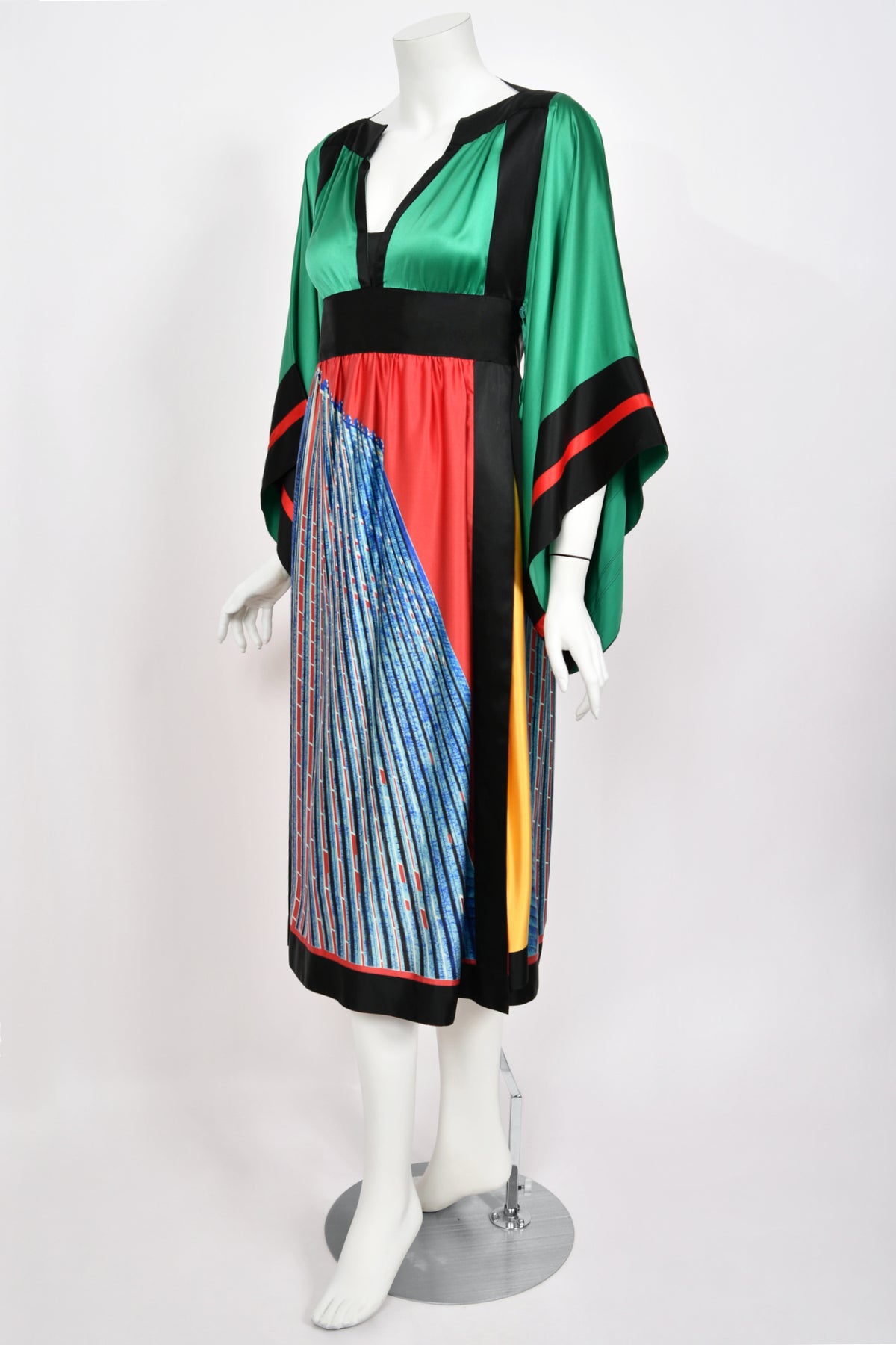1977 Ungaro Haute Couture Runway Colorful Silk Kimono-Sleeve Tunic Blouse &amp; Skirt Ensemble
