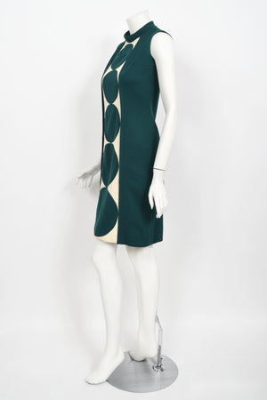 1966 Jacques Esterel Haute Couture Documented Teal Green Op-Art Mod Dress