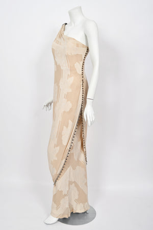 1998 Christian Dior by John Galliano Ivory Silk Beaded Tassels Grecian Gown