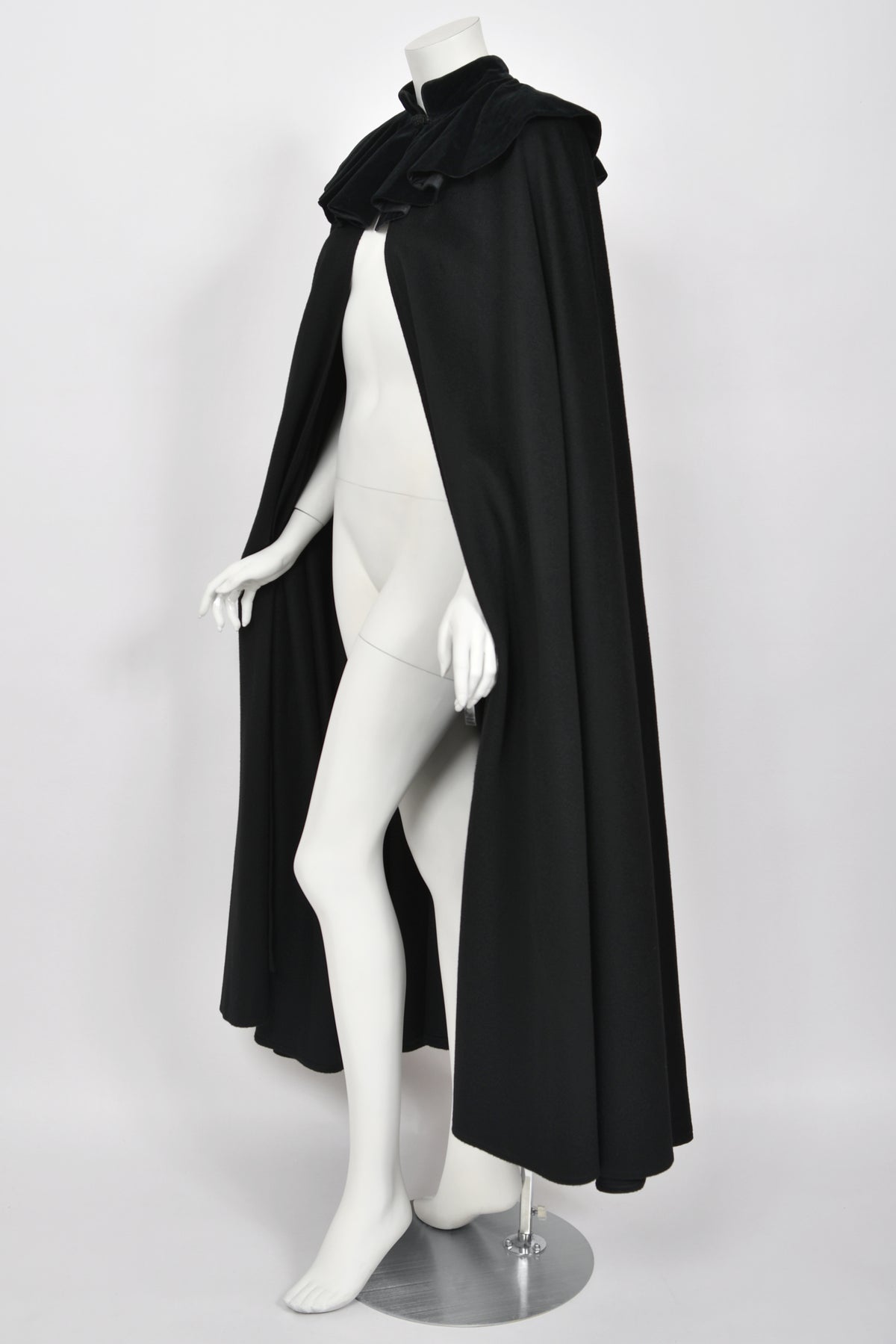 1983 Christian Dior Haute Couture Black Wool &amp; Silk-Velvet Full Length Cape