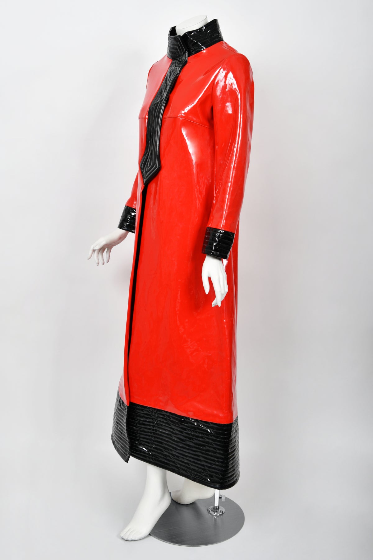 1969 Pierre Cardin Documented Red &amp; Black Vinyl Space-Age Mod Maxi Coat