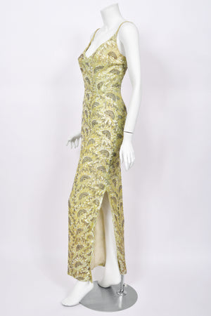 1950's Jacqueline Paris Couture Chartreuse Fully-Beaded Backless Hourglass Gown