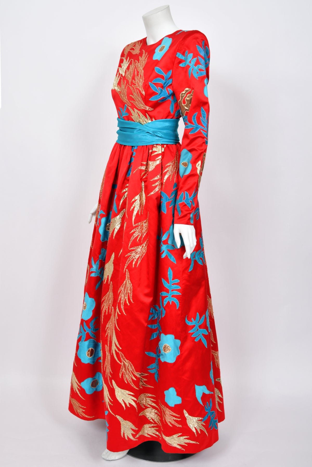 1986 Givenchy Haute Couture Metallic Appliquéd Satin Sash-Waist Gown