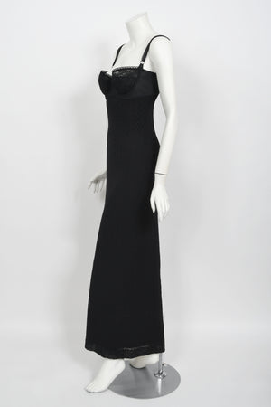 1997 Dolce & Gabbana Black Stretch Silk Knit Hourglass Built-In Bra Gown