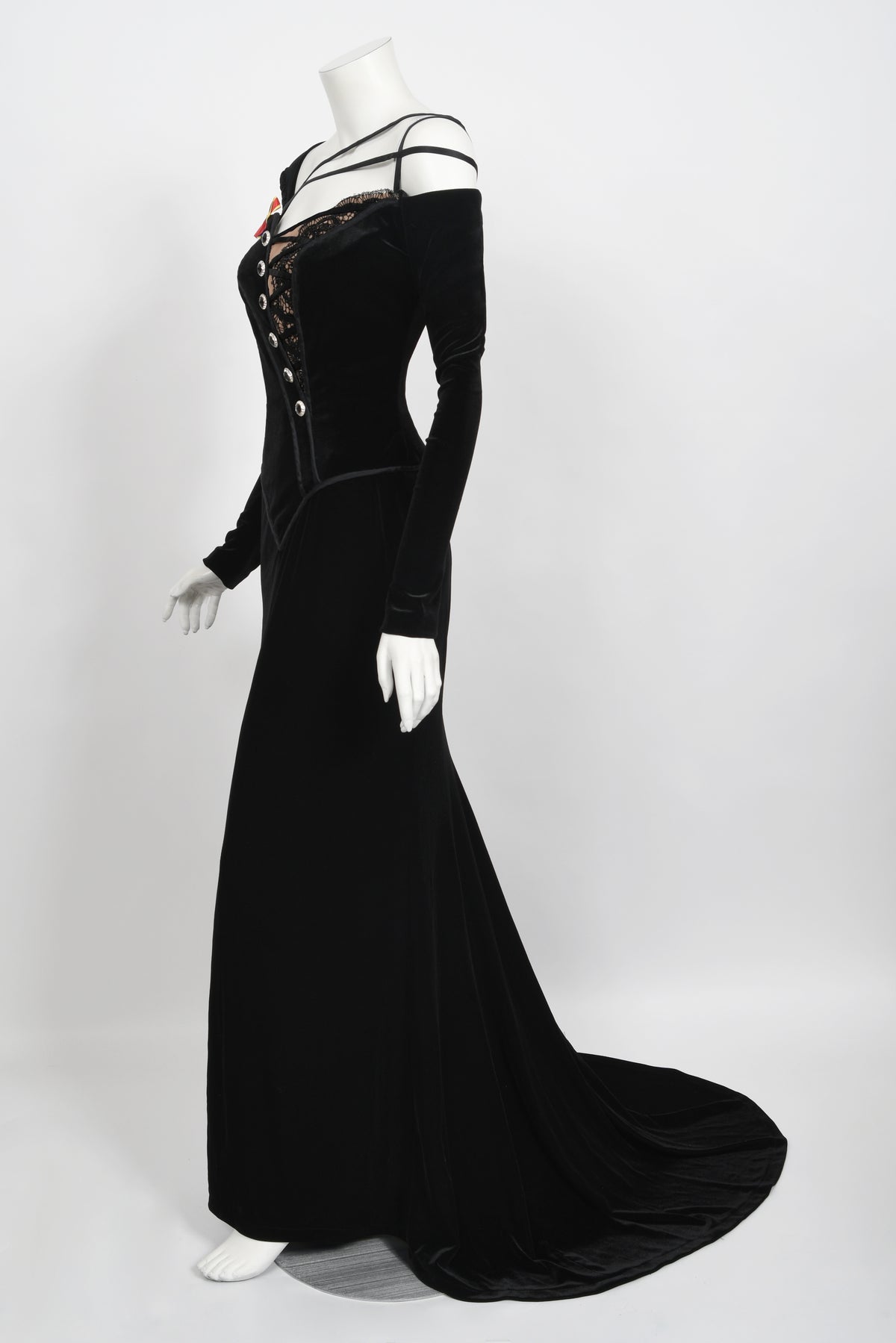 2010 Cher Custom Bob Mackie Couture Black Velvet Bias-Cut Golden Globes Gown