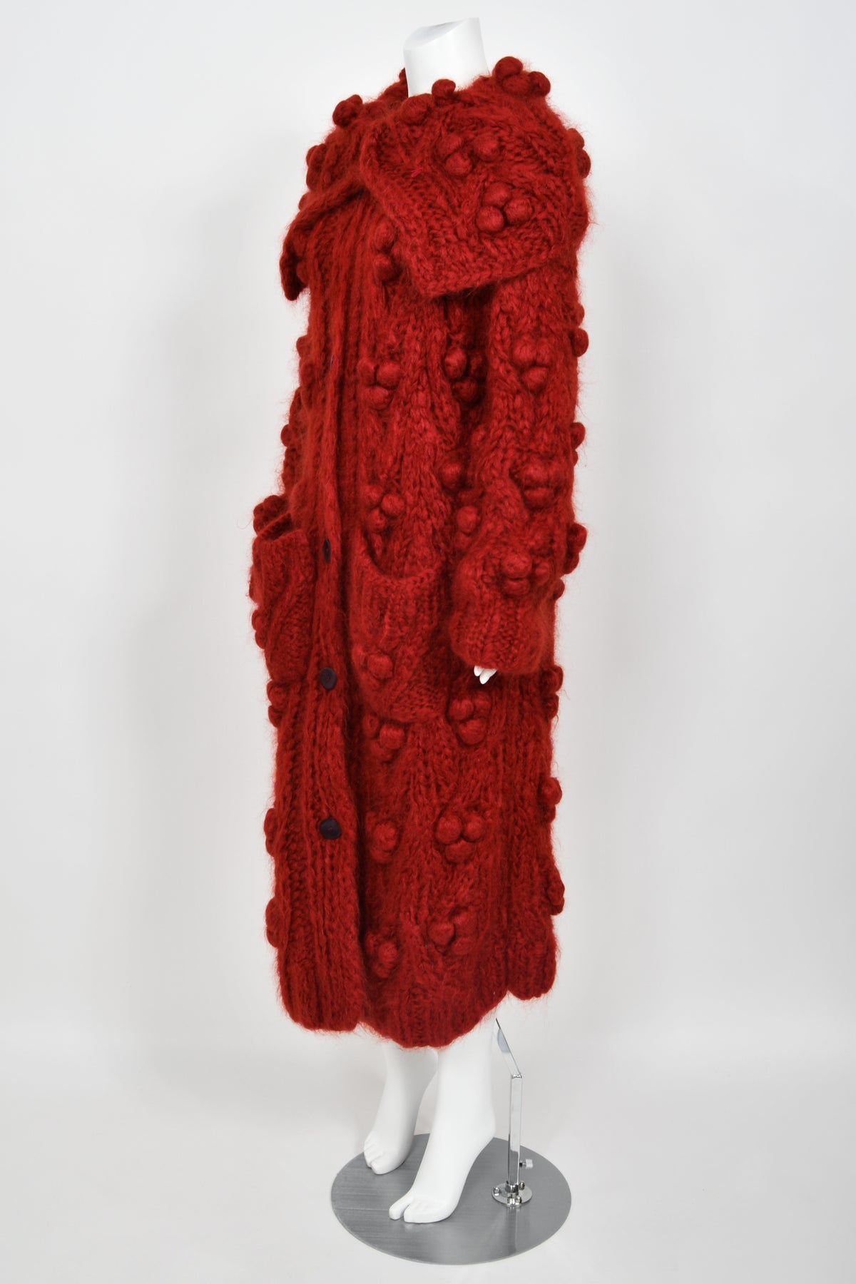 1999 Christian Dior by John Galliano Wine Red Wool Knit Shawl-Collar Sweater Coat