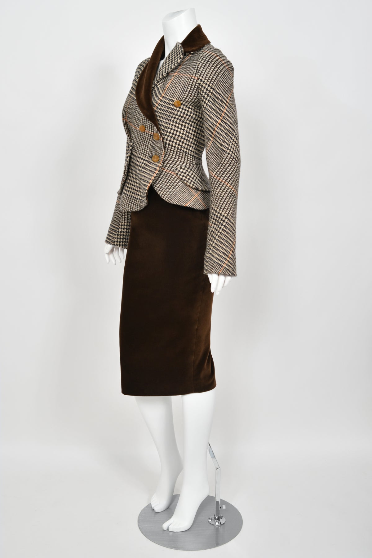 1996 Vivienne Westwood &#39;Storm in a Teacup&#39; Tweed Velvet Asymmetric Jacket Suit