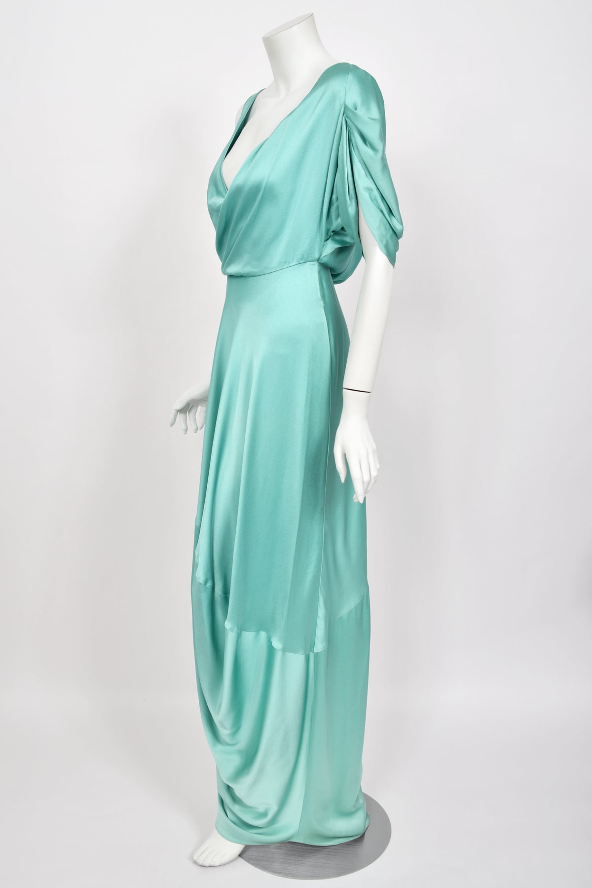 2011 John Galliano Sculpted Tiffany-Blue Silk Asymmetric Draped Goddess Gown