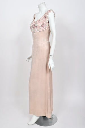 1960's Helen Rose Custom Couture Pale Pink Silk Fully-Beaded Glamour Gown