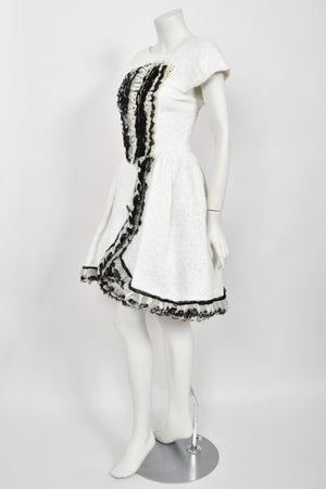 2013 Chanel by Karl Lagerfeld Runway Sample White Textured Silk Full-Skirt Mini Dress