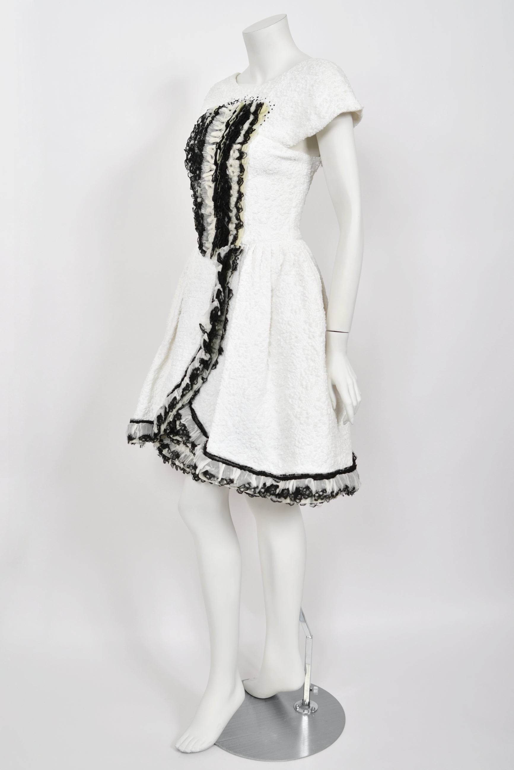 2013 Chanel by Lagerfeld White Textured Silk Full-Skirt Mini Dress 2013 Chanel by Lagerfeld White Textured Silk Full-Skirt Mini Dress