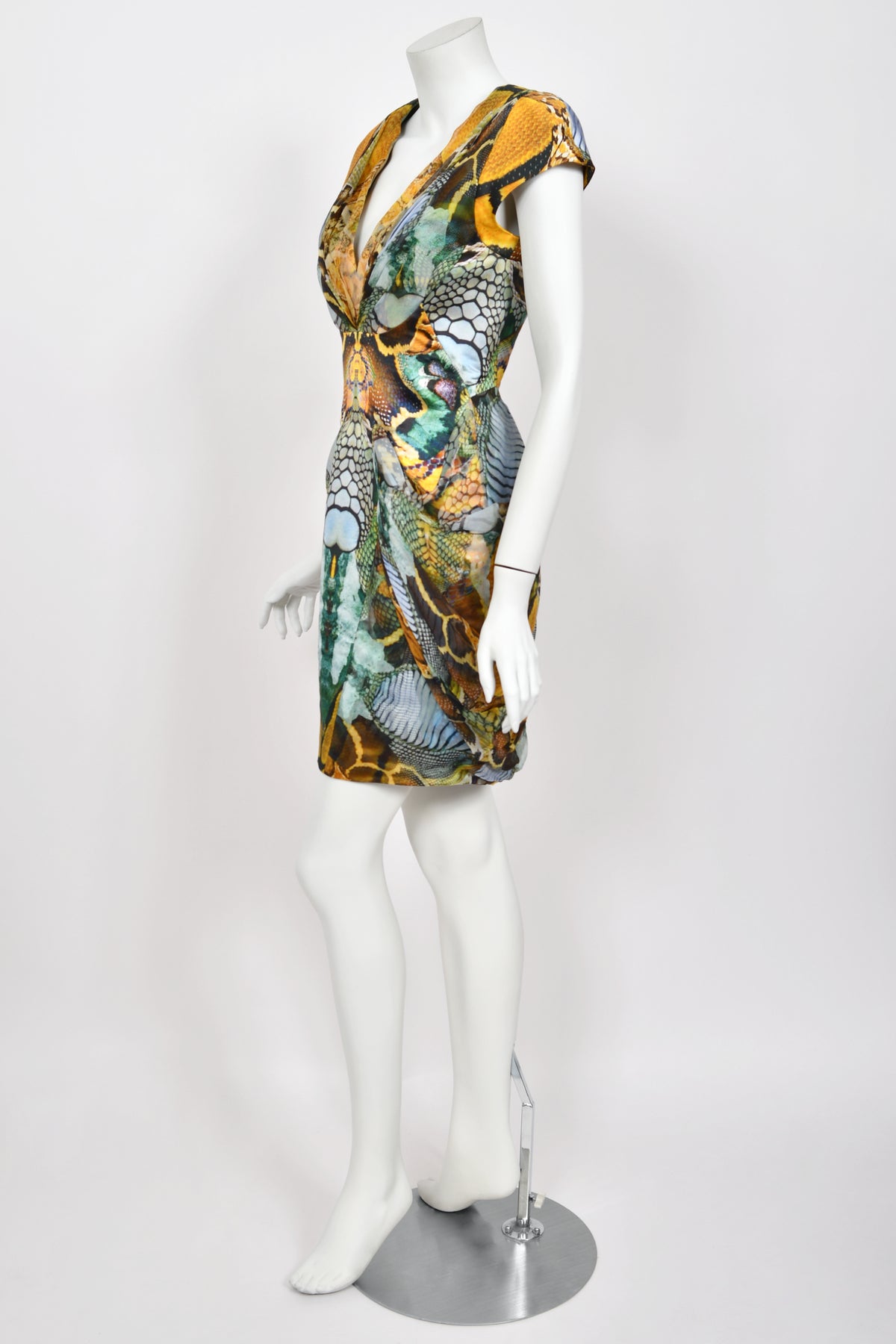 2010 Alexander McQueen &#39;Plato&#39;s Atlantis&#39; Collection Colorful Print Silk Sculpted Mini Dress