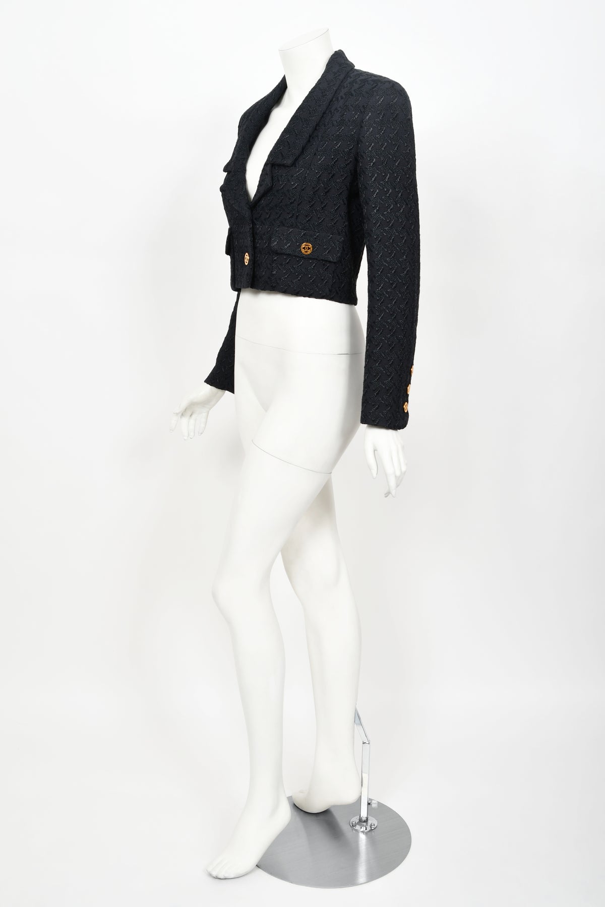 1993 Chanel by Karl Lagerfeld Documented Midnight Blue Wool Cropped Jacket