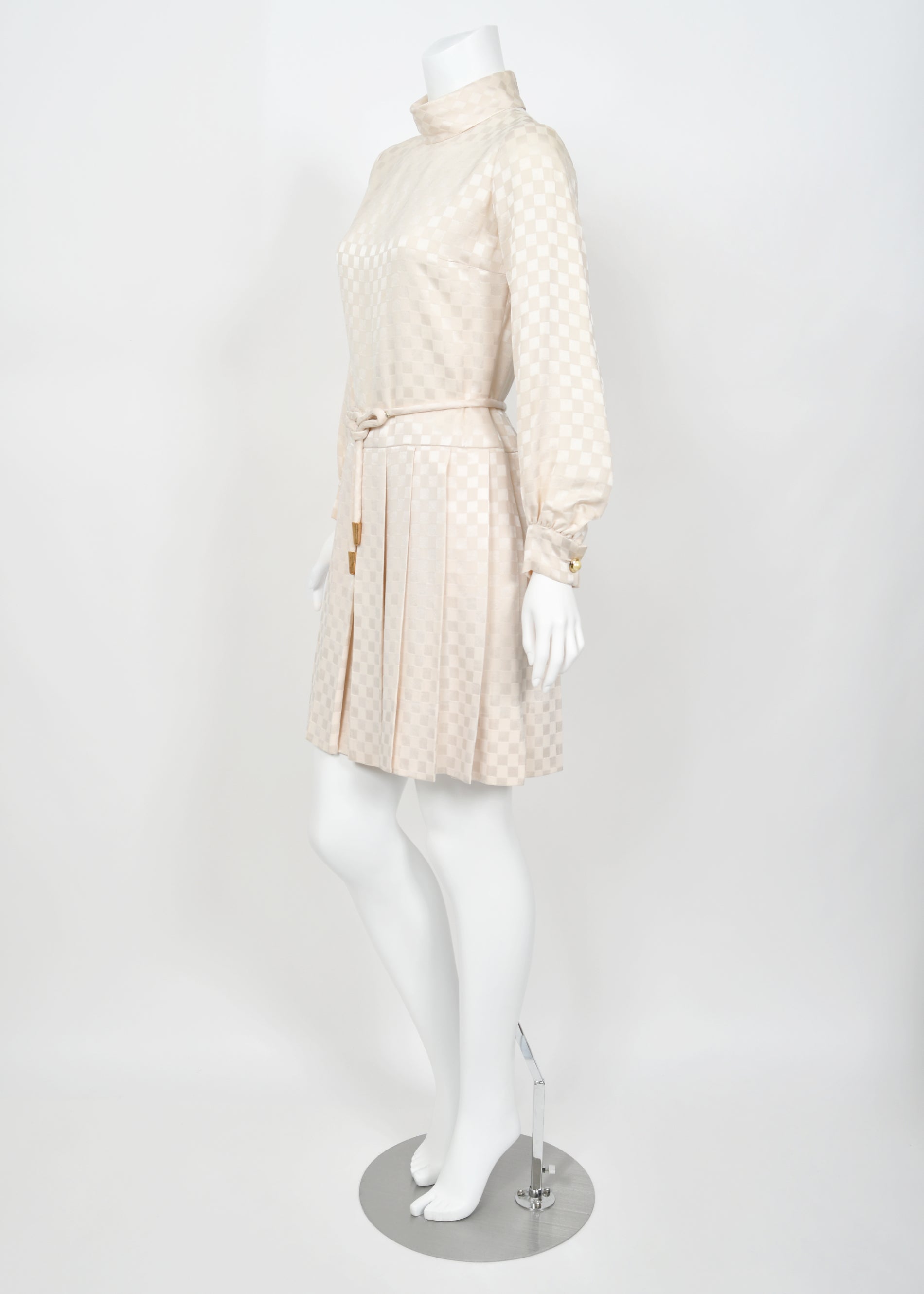 dior mini dress 1968 Christian Dior Haute Couture Ivory Checkered Silk Mini Dress