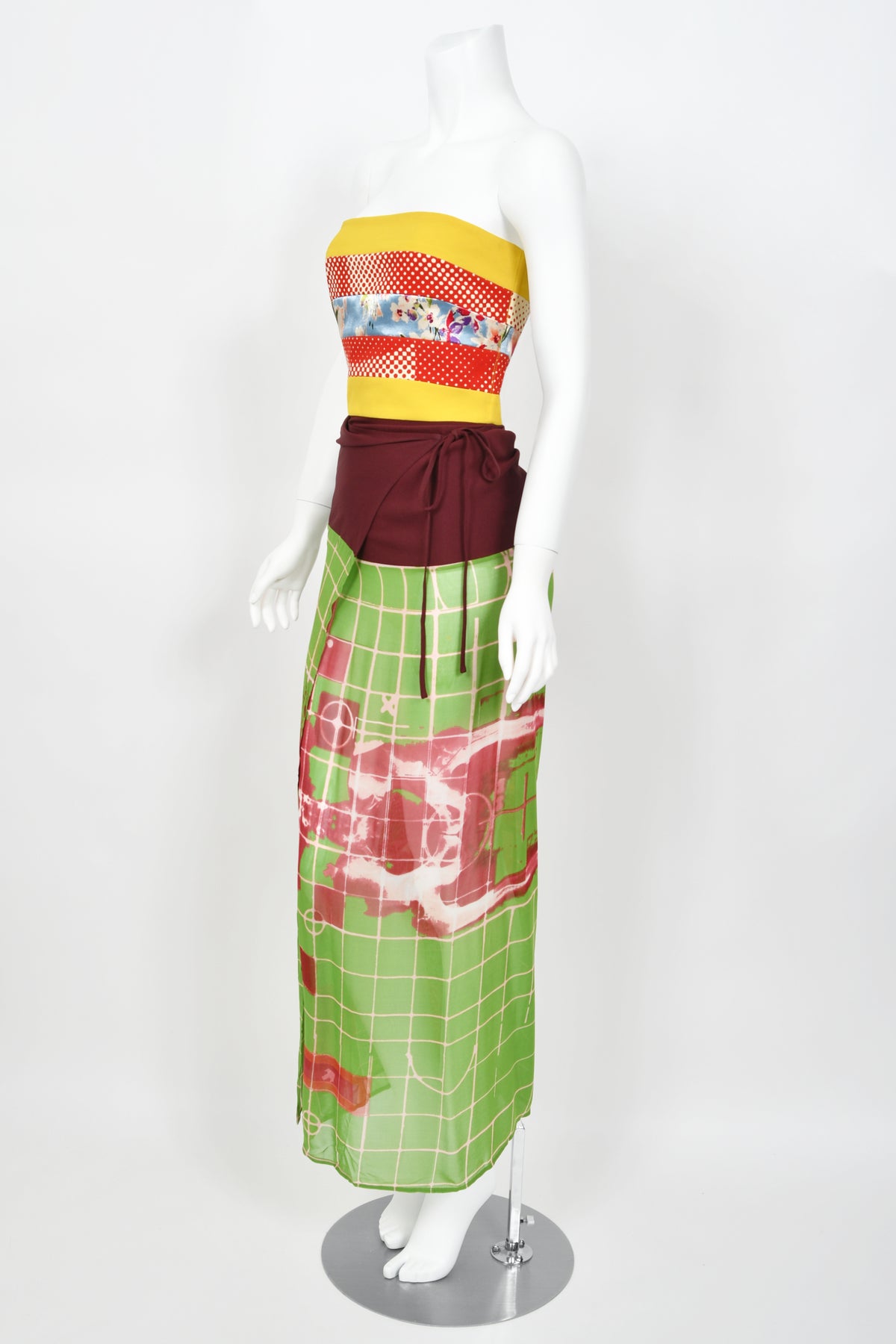 1996 Jean Paul Gaultier Cyberbaba &#39;Sex and the City&#39; Graphic Silk Bustier Dress