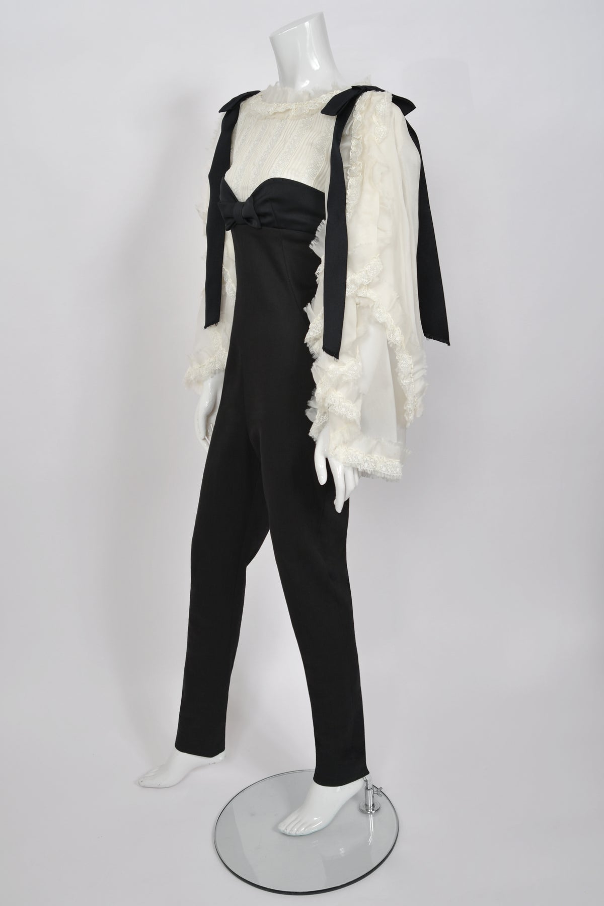 2009 Chanel by Karl Lagerfeld Editorial Runway Black &amp; White Angel Sleeve Fitted Jumpsuit