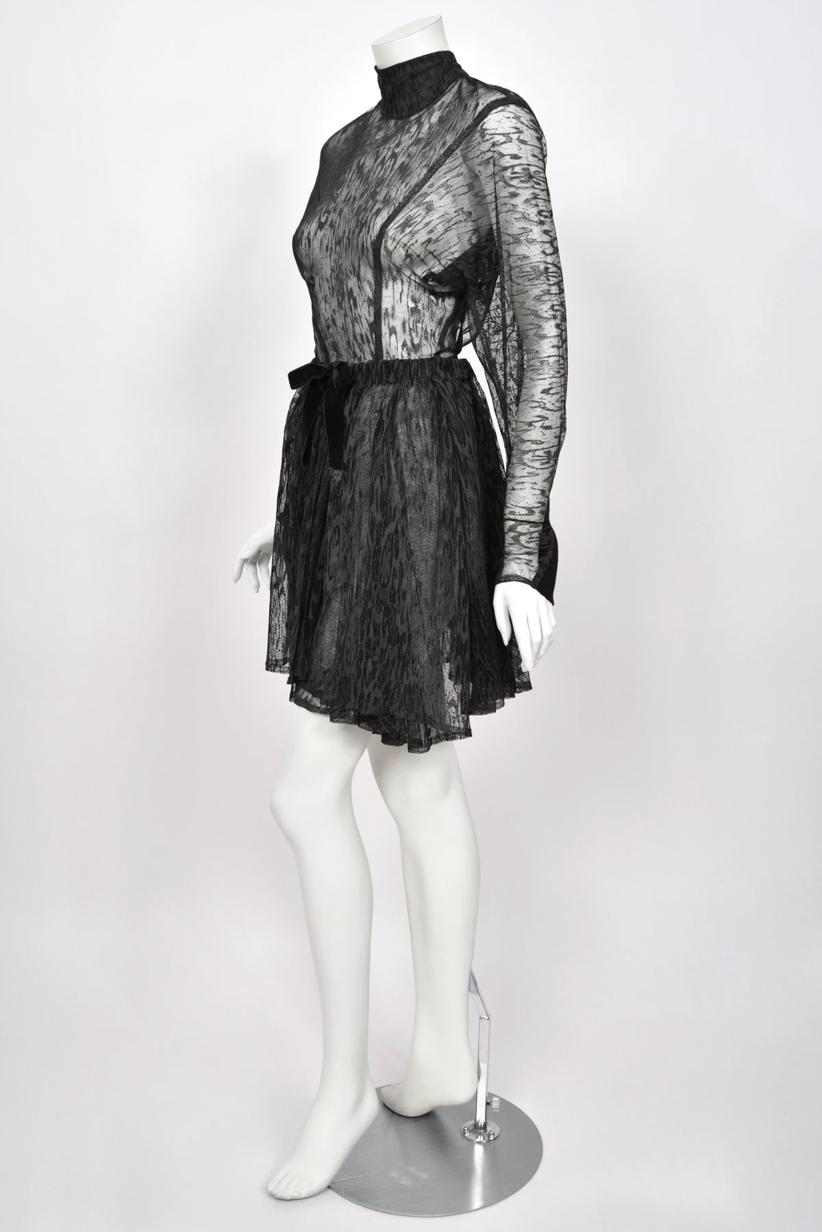 1987 Azzedine Alaia Naomi Campbell Featured Runway Sheer Lace Mini Dress