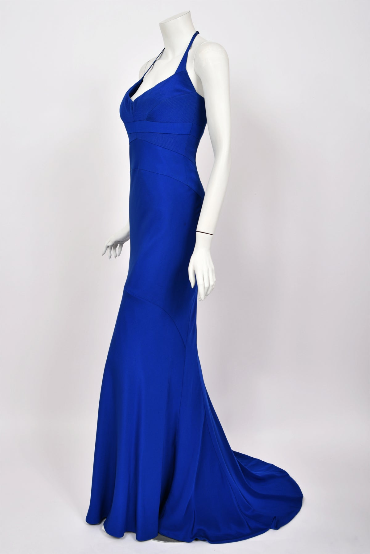 2013 Narciso Rodriguez Custom Couture for Tina Fey Sapphire Silk Bustier Gown