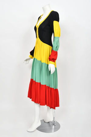 1970 Ossie Clark Vogue Documented Traffic-Light Block Color Crepe Dress