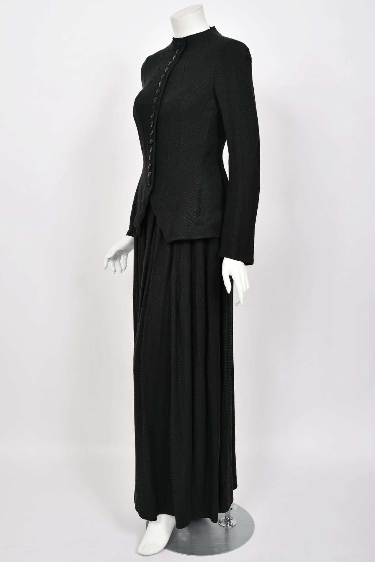 1998 Yohji Yamamoto Editorial Herringbone Button-Up Boned Jacket &amp; Maxi Skirt w/Tags