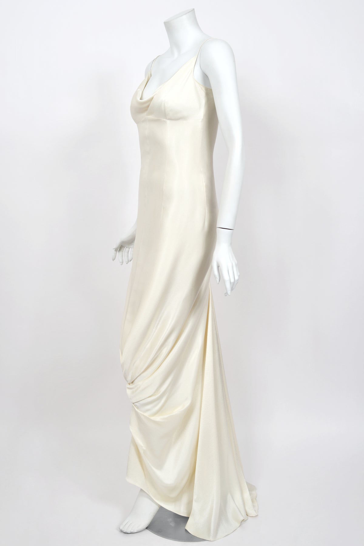 1999 John Galliano ‘Ballets Russes’ Collection Ivory Silk Ruched Bias-Cut Trained Slip Gown