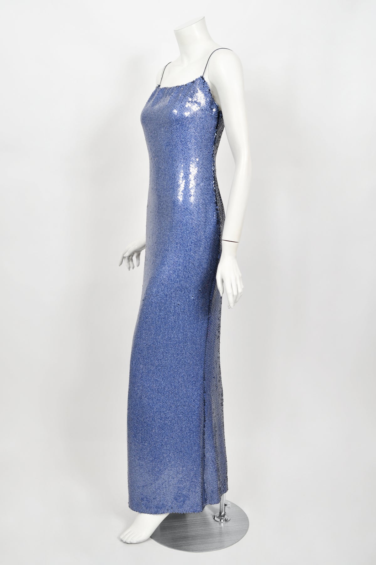 2000 Christian Dior by John Galliano Fully Sequin Ocean Blue Bias-Cut Slip Gown