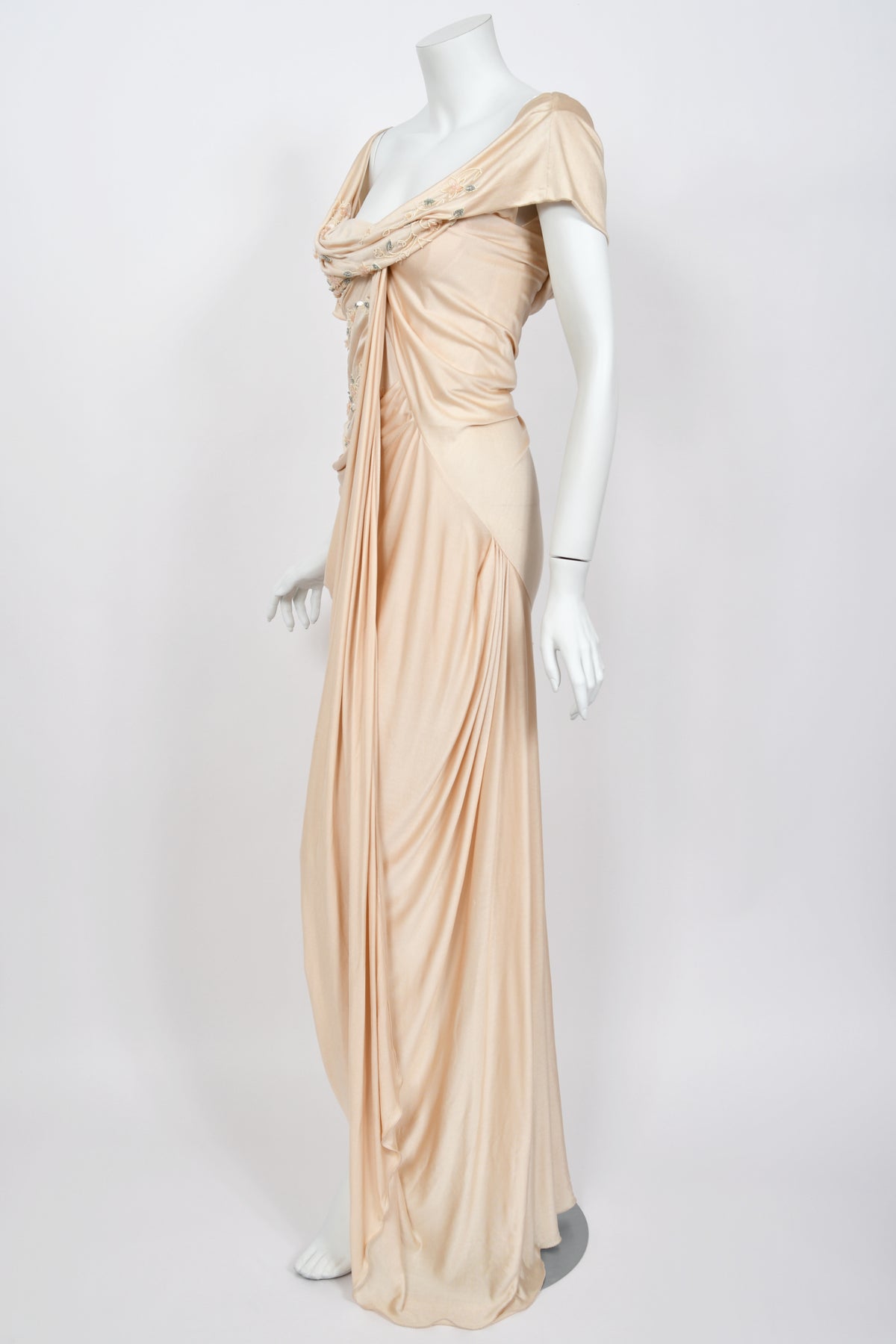 2007 Christian Dior by John Galliano Beaded Blush-Pink Silk Draped Goddess Gown