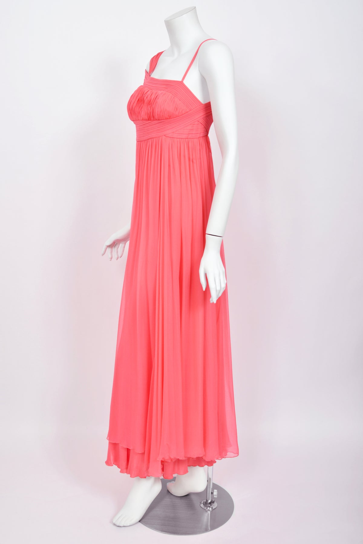 2008 Versace Runway Bubblegum Pink Pleated Silk Goddess Gown