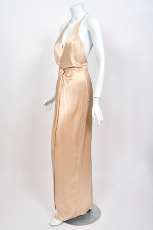 2011 Gucci Resort Collection Champagne Silk Draped Low-Plunge High Slit Maxi Slip Dress