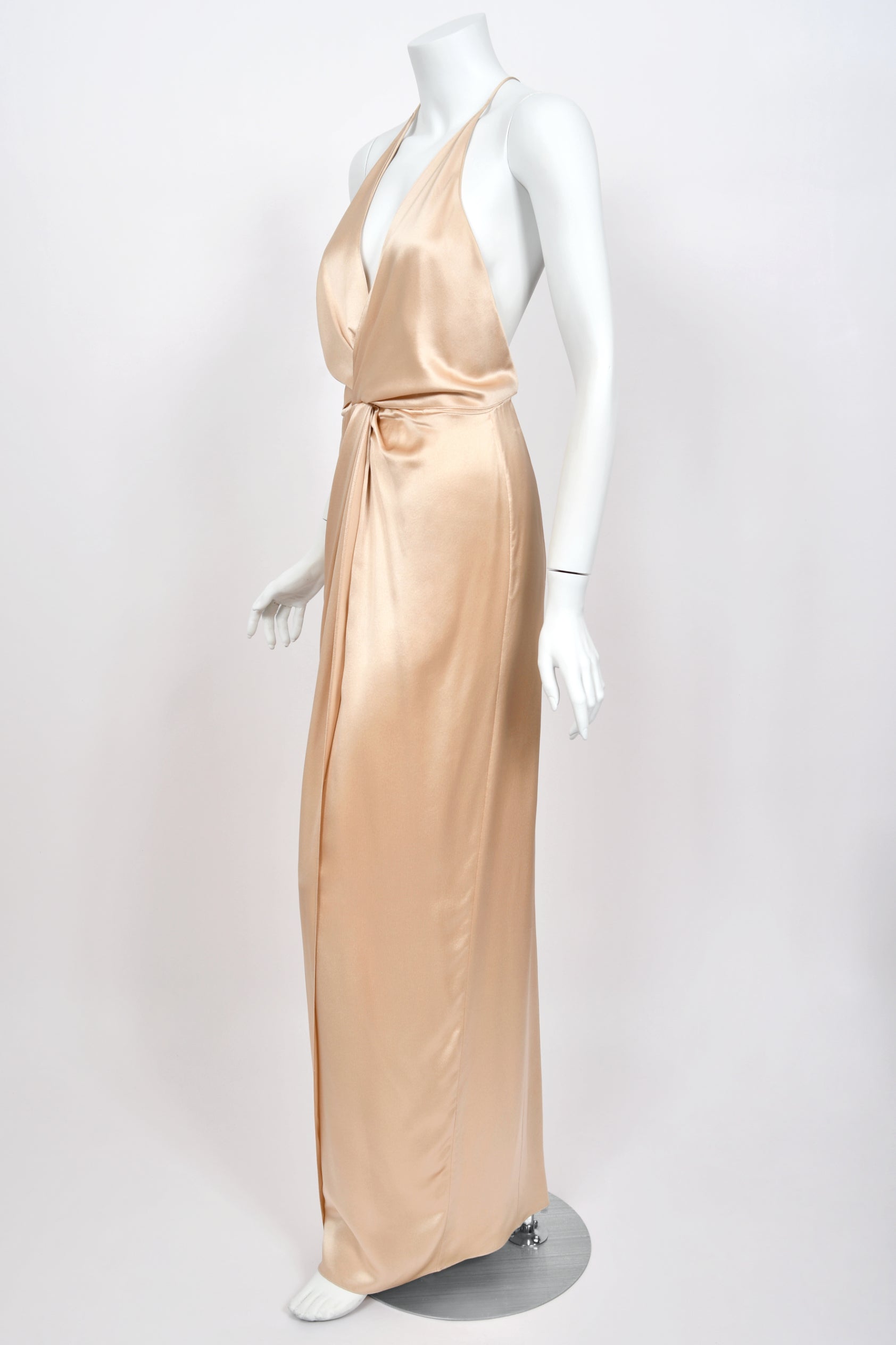 2011 Gucci Champagne Silk Low-Plunge High Slit Maxi Slip Dress
