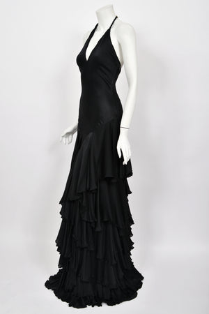 2006 Alexander McQueen 'Widows of Culloden' Black Silk Bias-Cut Tiered Ruffle Gown