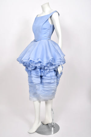 2015 Ralph & Russo Haute Couture Runway 'Blooming' Ombré Blue Silk Sculptural Dress