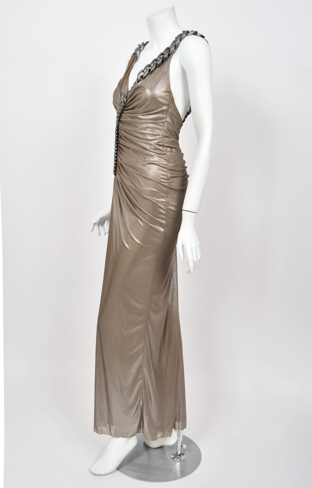 2007 Versace Smokey Metallic Stretch Silk Chain Straps