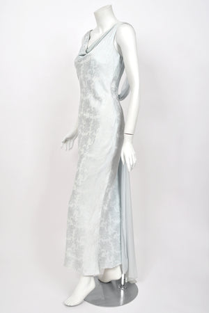 1998 Christian Dior by John Galliano 'In a Boudoir Mood' Ice-Blue Floral Silk Bias-Cut Gown