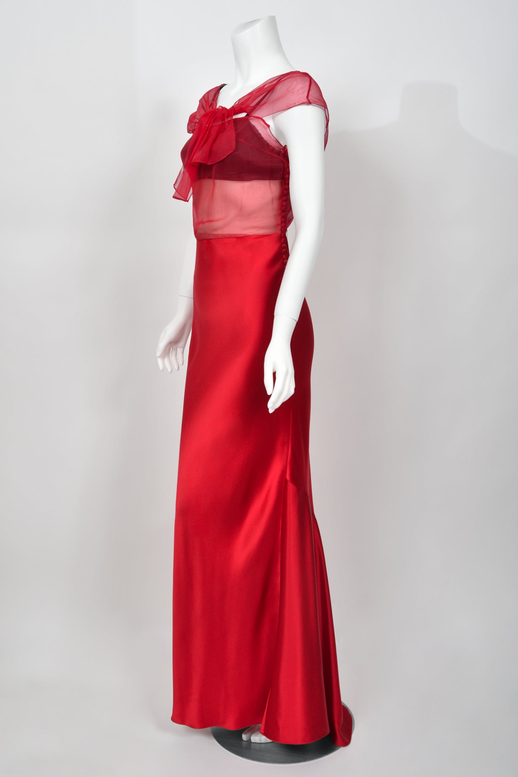 2010 Christian Dior by Galliano Red Sheer Silk Black Bra Bias-Cut Gown - Timeless Vixen 2010 Christian Dior by Galliano Red Sheer Silk Black Bra Bias-Cut Gown - Timeless Vixen