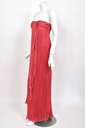 2007 Christian Dior by John Galliano Heavily-Pleated  Raspberry Silk Strapless Bustier Gown