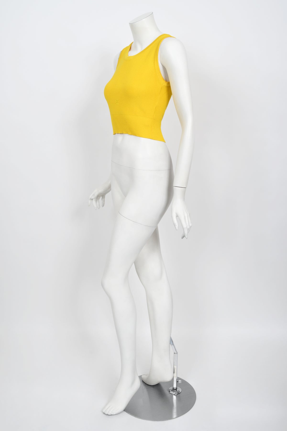 1996 Chanel by Karl Lagerfeld Runway Yellow Knit Cropped Sweater Set