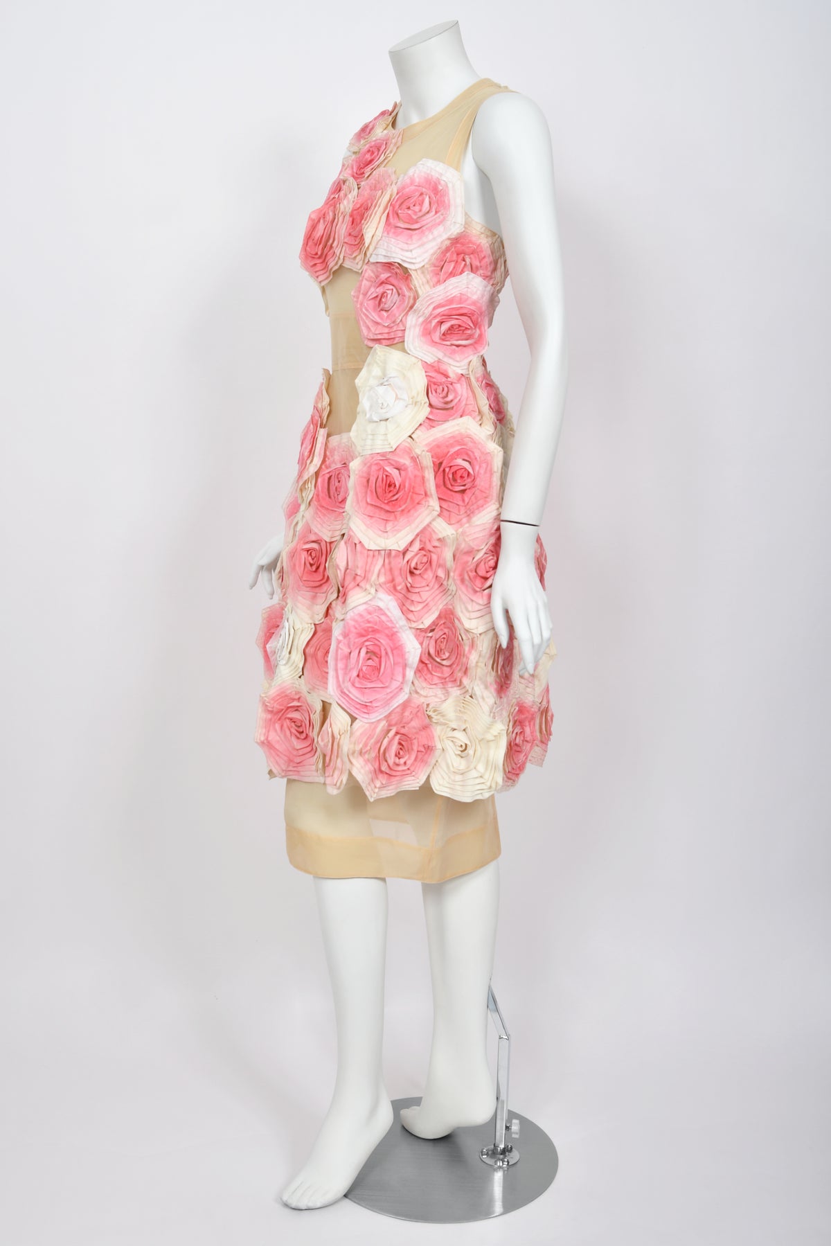 2009 Fendi by Karl Lagerfeld Museum-Held Roses Appliqué Sheer Illusion Dress