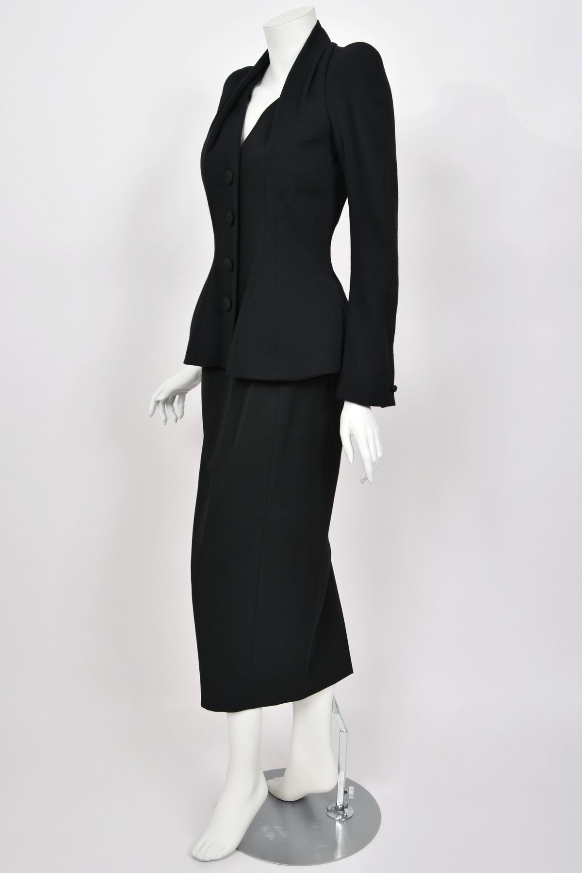 1995 John Galliano 'Dolores' Collection Runway Black Wool Jacket Hourglass Suit