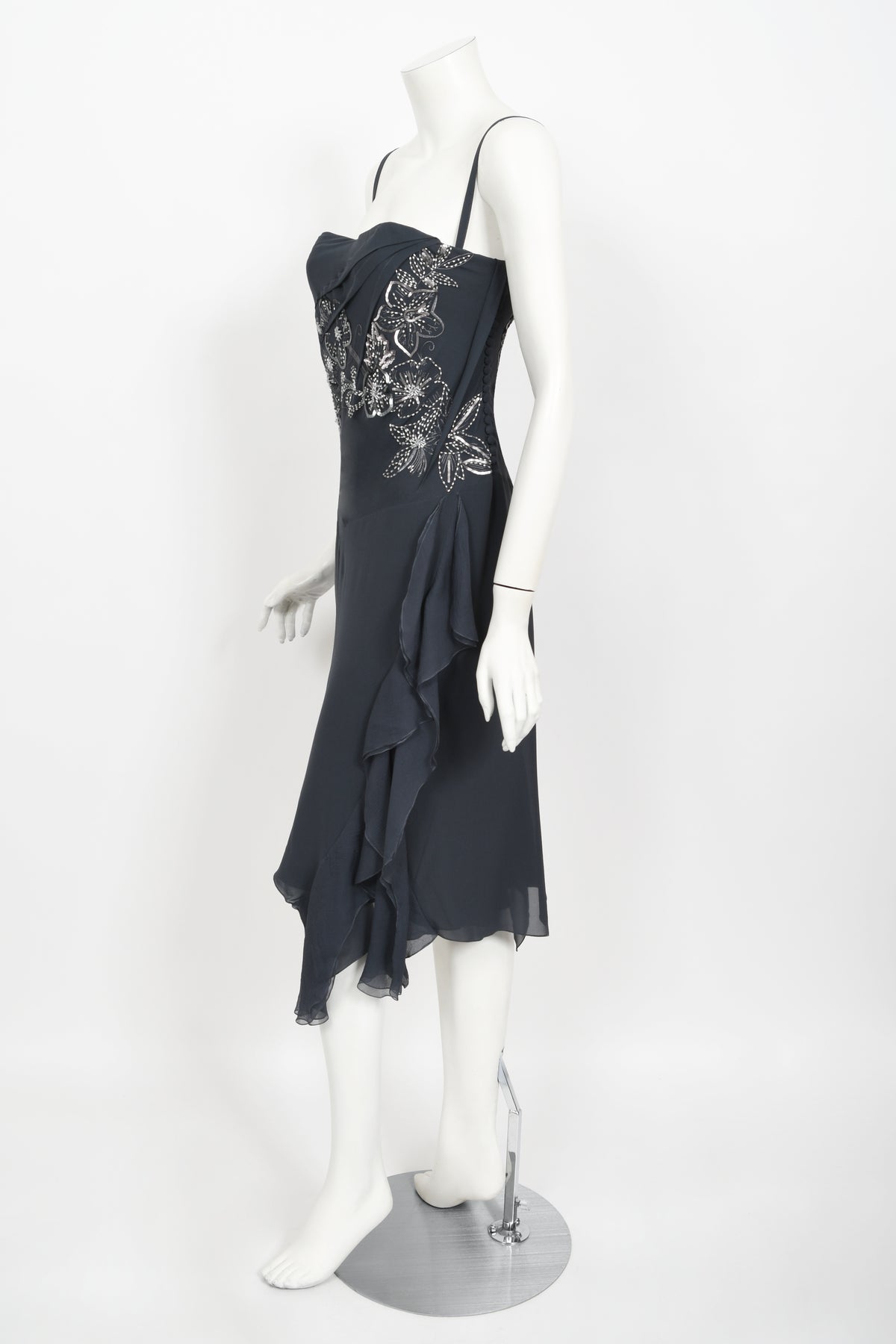 2006 Christian Dior by John Galliano Beaded Gunmetal Silk Bustier Dress